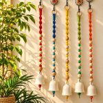 🌈 PunyaChakra “Rainbow Floral Harmony” Ceramic Bell Wall Hanging – Set of 5