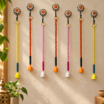 PunyaChakra Rangoli Radiance Ceramic Hanging Bell Set of  with Hooks