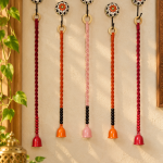 PunyaChakra Rangoli Bloom 3-Inch Ceramic Bell Wall Hanging – Set of 5 with Hook