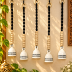 PunyaChakra Handcrafted Floral Ceramic Hanging Bell Set – Set of 5 with Hooks